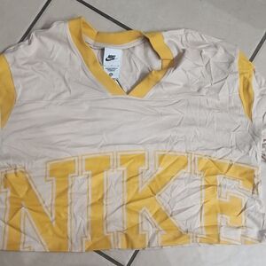 Nike Cream and Yellow V-Neck Tee Crop Top